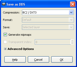 GIMP 2.6 DDS Settings - save using these settings with the DDS plugin