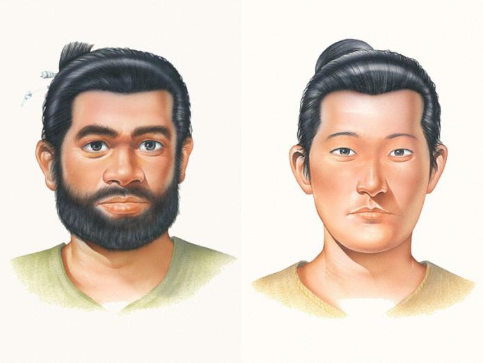 Restored faces of men from the Jomon and Yayoi periods