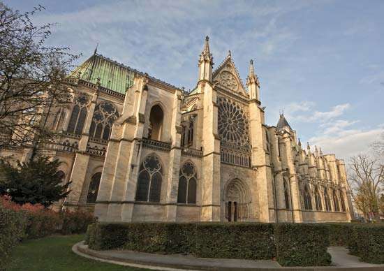 Basilica of Saint-Denis, France, designed by Abbot Suger, completed 1144.