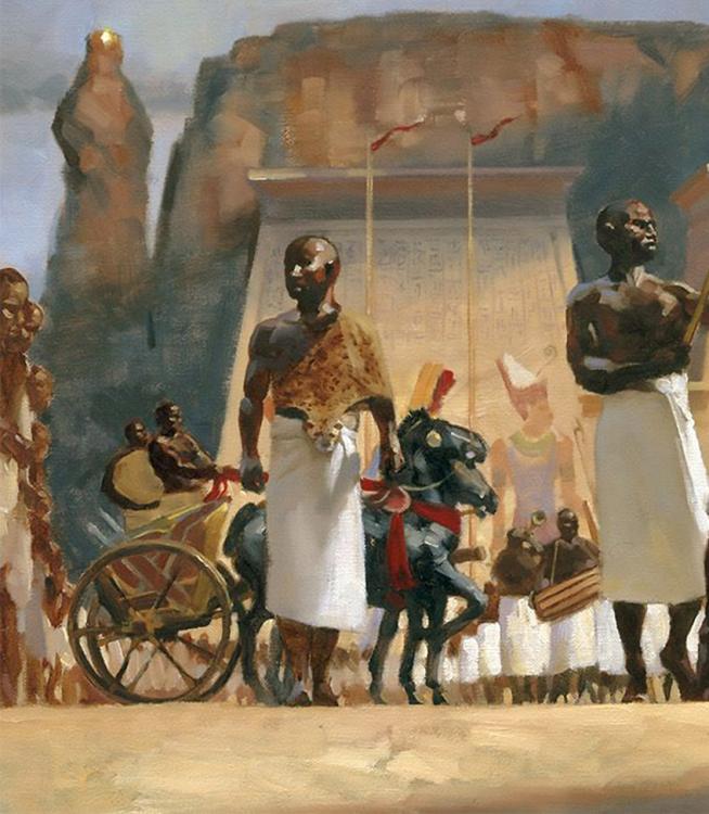 Pharaoh King Taharqa 25th Dynasty Kingdom of Kush Kushite religious procession Jebel Gebel Barkal Napata Sudan African History Gregory Manchess.jpg